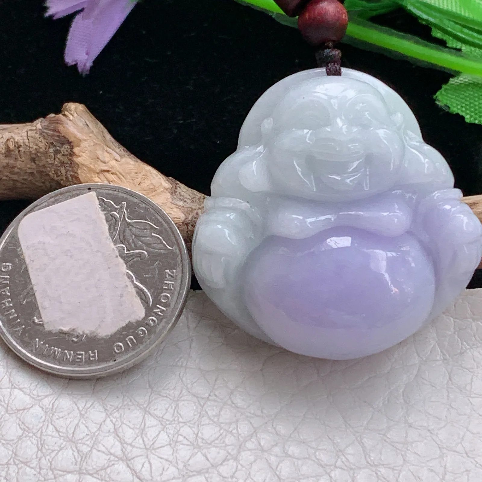 zen实拍35.8*35.5*12.2天然缅甸翡翠饱满紫罗兰佛公 弥勒佛玉吊坠 玉挂件