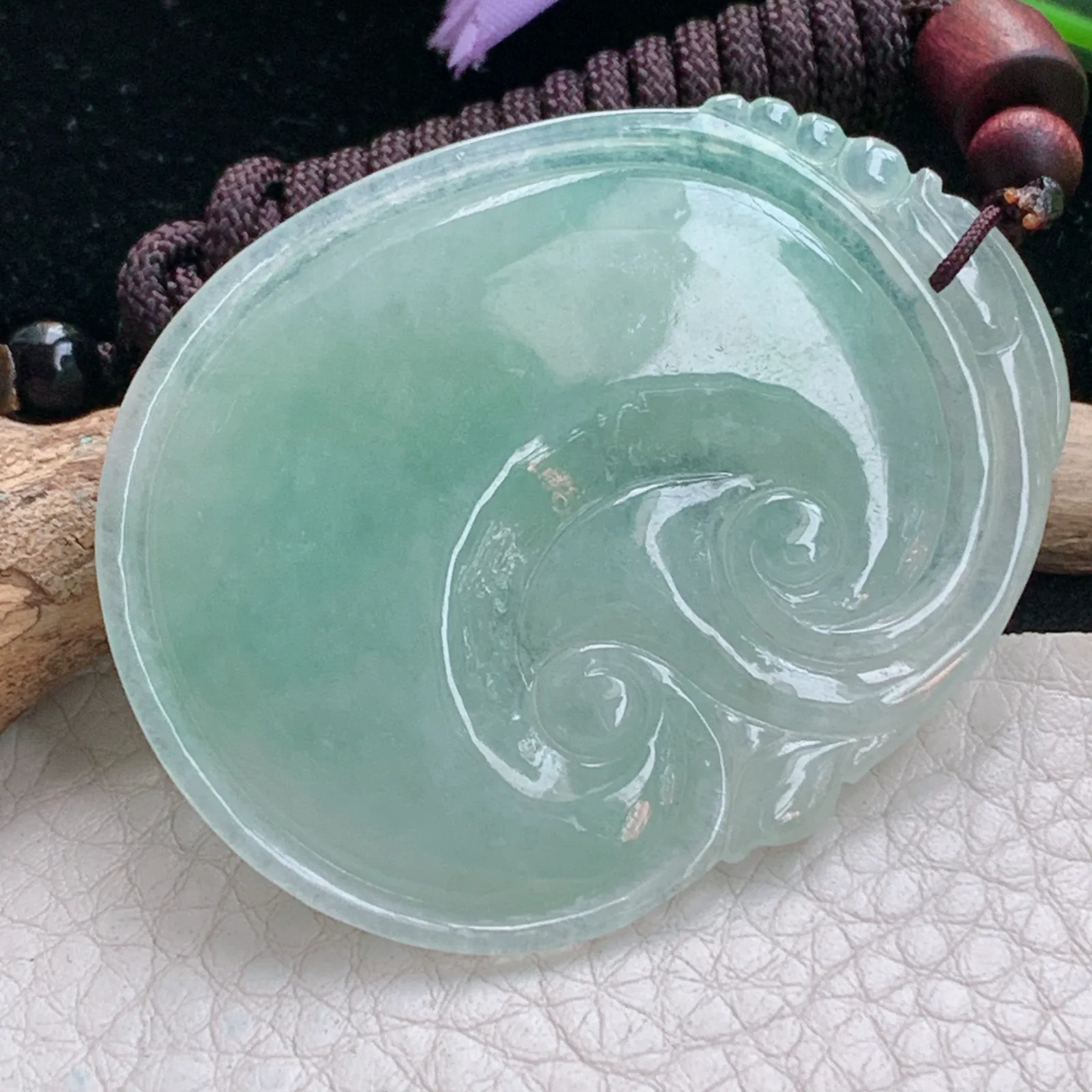 zen实拍52.5*40*5.8天然缅甸翡翠冰晴大如意玉吊坠 玉挂件