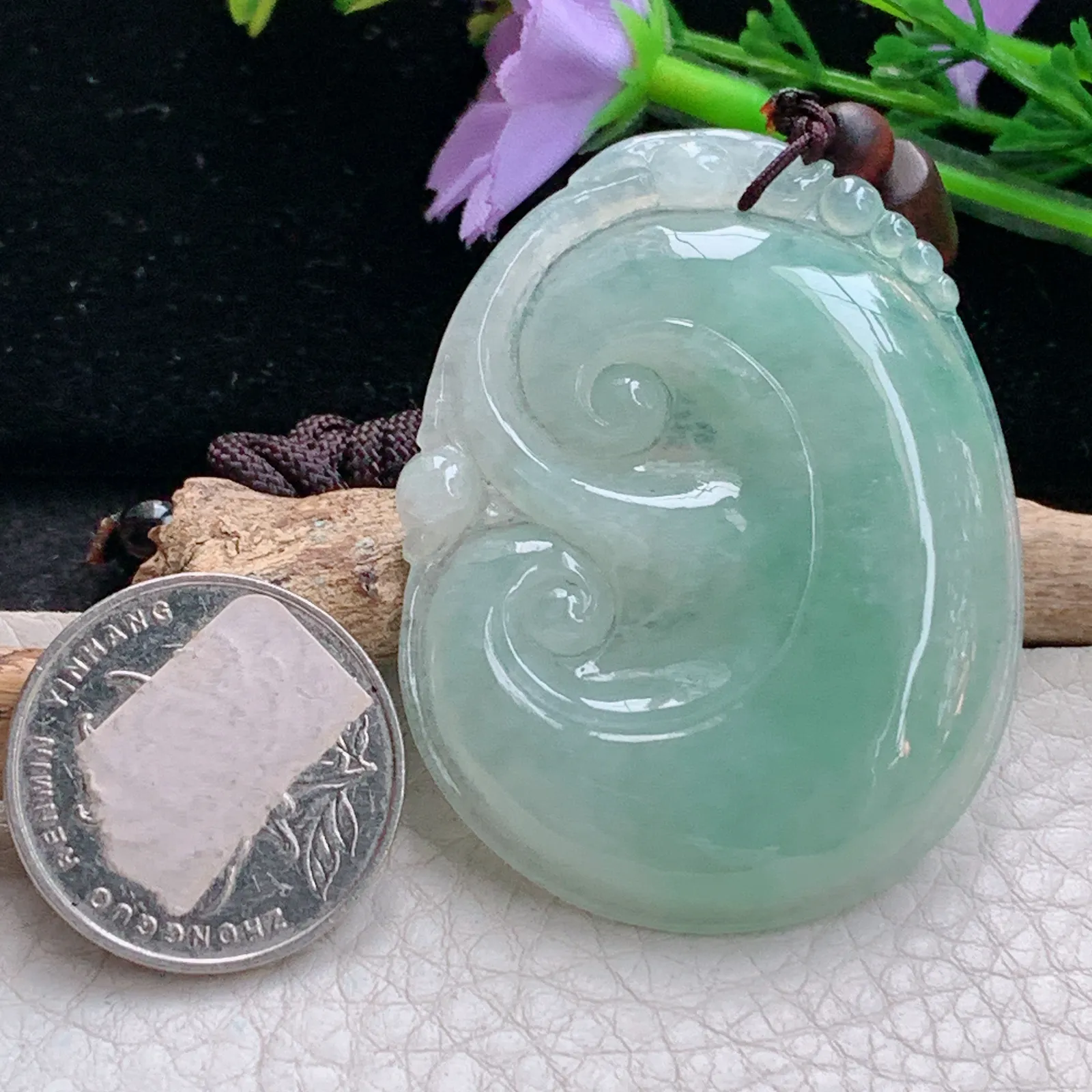 zen实拍52.5*40*5.8天然缅甸翡翠冰晴大如意玉吊坠 玉挂件