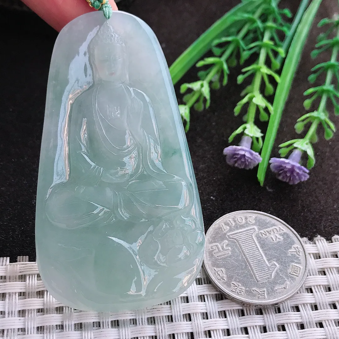 实拍A货翡翠66/38.5/5.6老坑冰胶果冻冰晴阿弥陀佛吊坠翡翠佛祖挂件