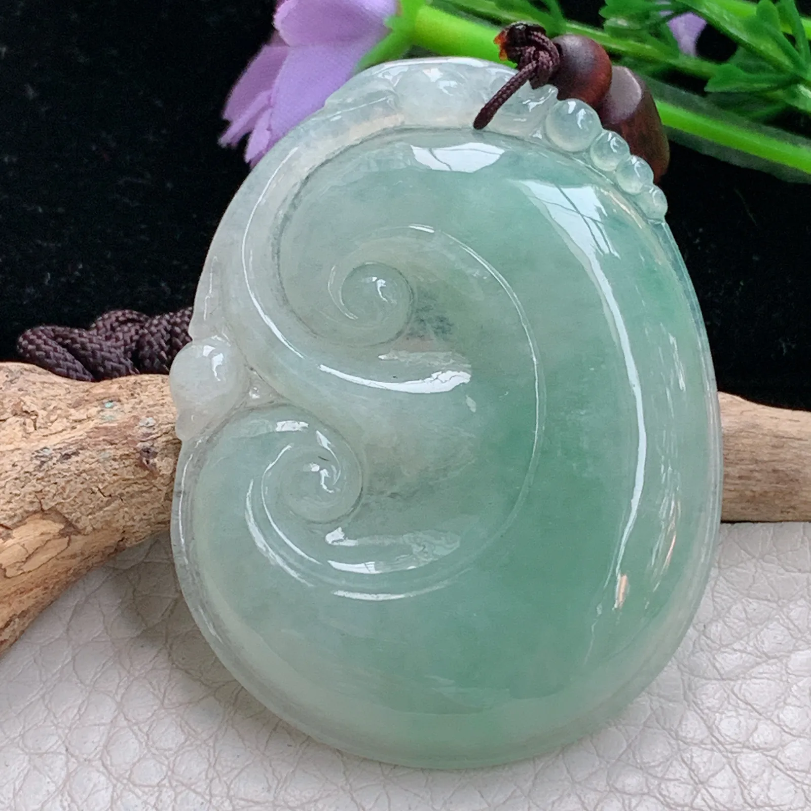 zen实拍52.5*40*5.8天然缅甸翡翠冰晴大如意玉吊坠 玉挂件