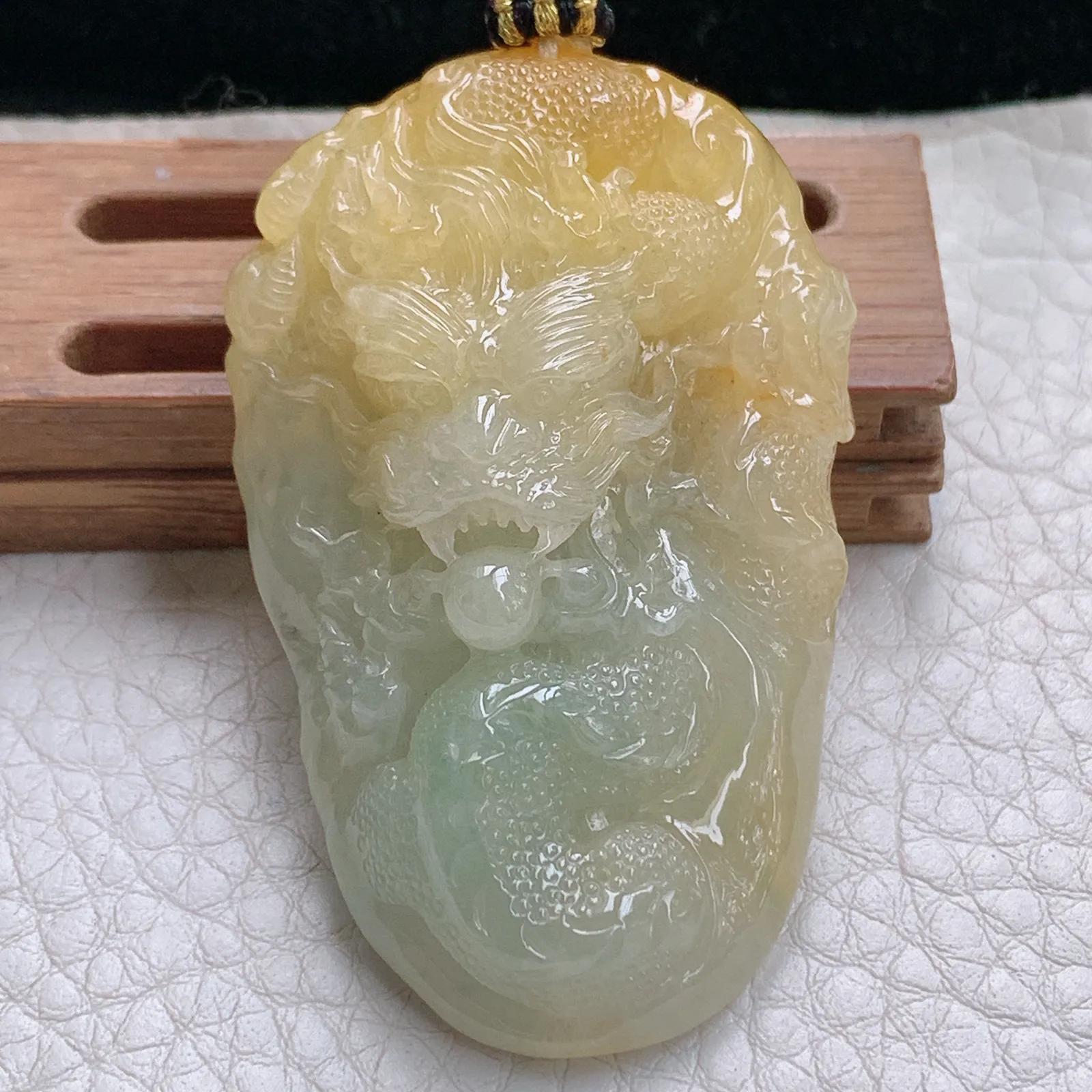 yl实拍52*34*15缅甸翡翠精雕冰双彩霸气龙牌 龙行天下玉吊坠