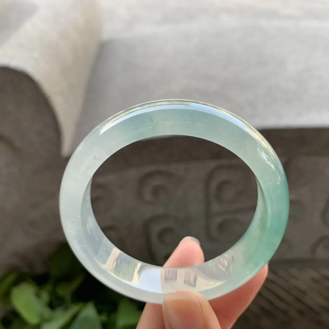 小圈口 52-13.8-7.6 【高冰蓝绿正圈手镯】正圈52 53可戴