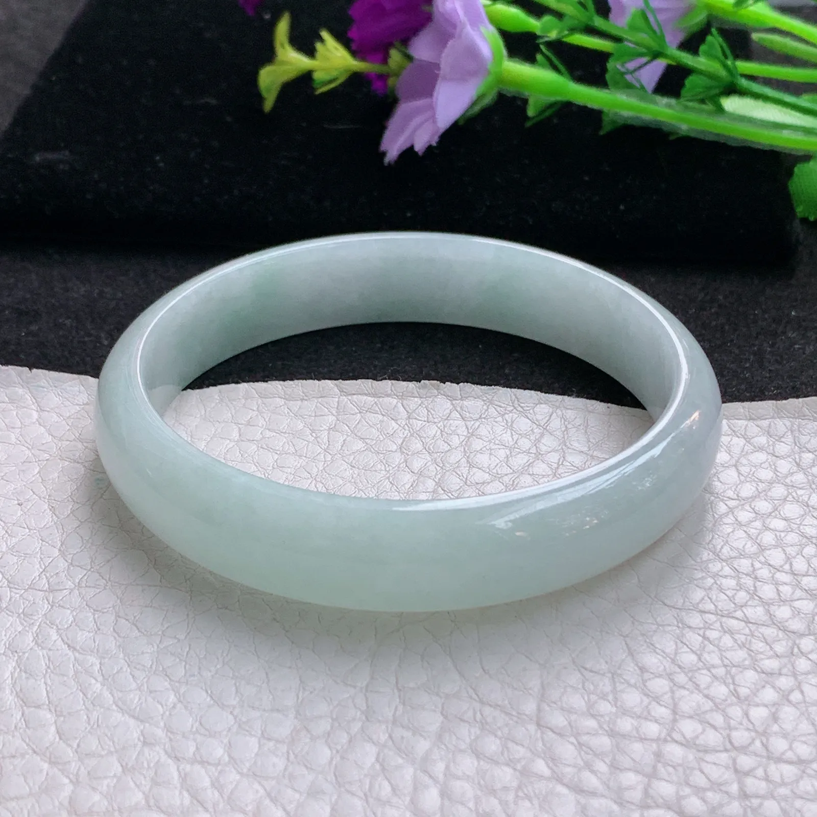 nr实拍58.5*12.2*6.5平安镯 天然缅甸翡翠浅绿水润玉手镯宽边玉手环