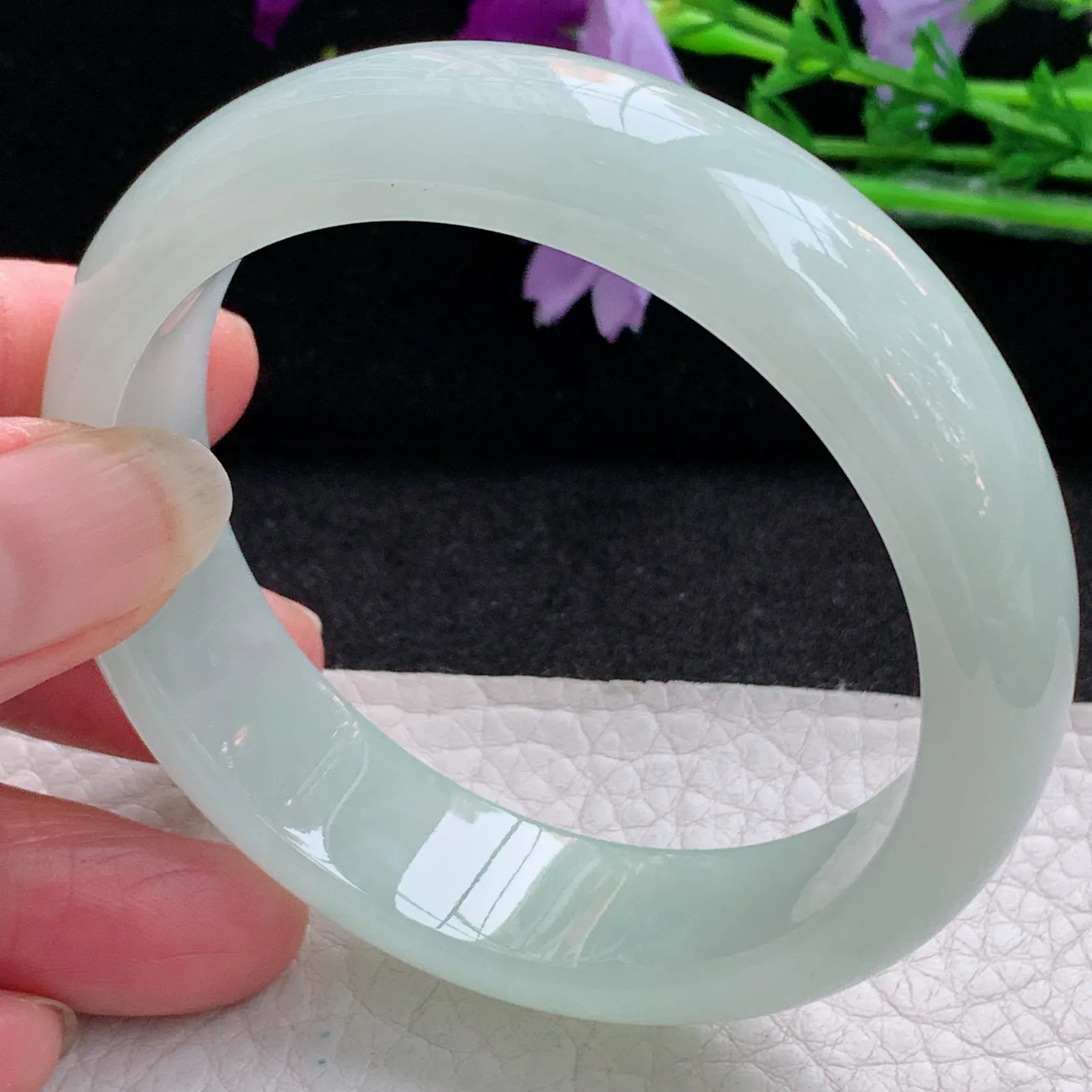 yq实拍56*15.3*7.8轮胎镯 天然缅甸翡翠浅绿冰晴玉手镯宽边玉手环