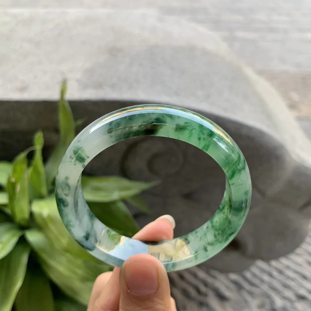 圈口54.2-14-7.7 【冰绿花正圈手镯】正圈54 55可戴