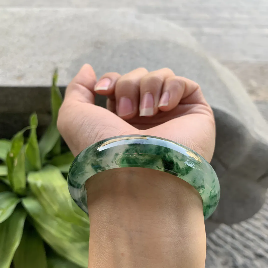 圈口54.2-14-7.7 【冰绿花正圈手镯】正圈54 55可戴