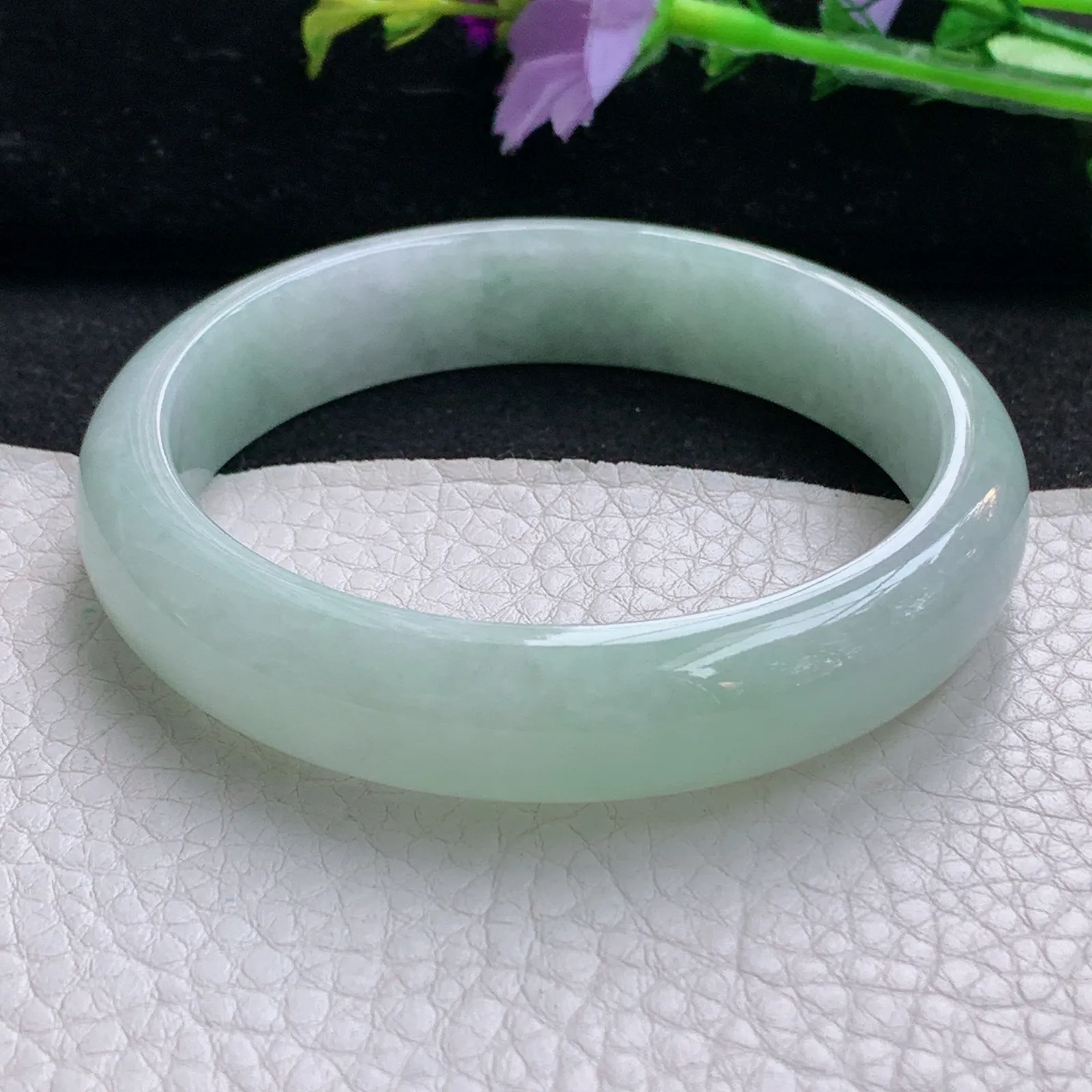 nr实拍59*13.2*7.5平安镯 天然缅甸翡翠浅绿水润玉手镯宽边玉手环