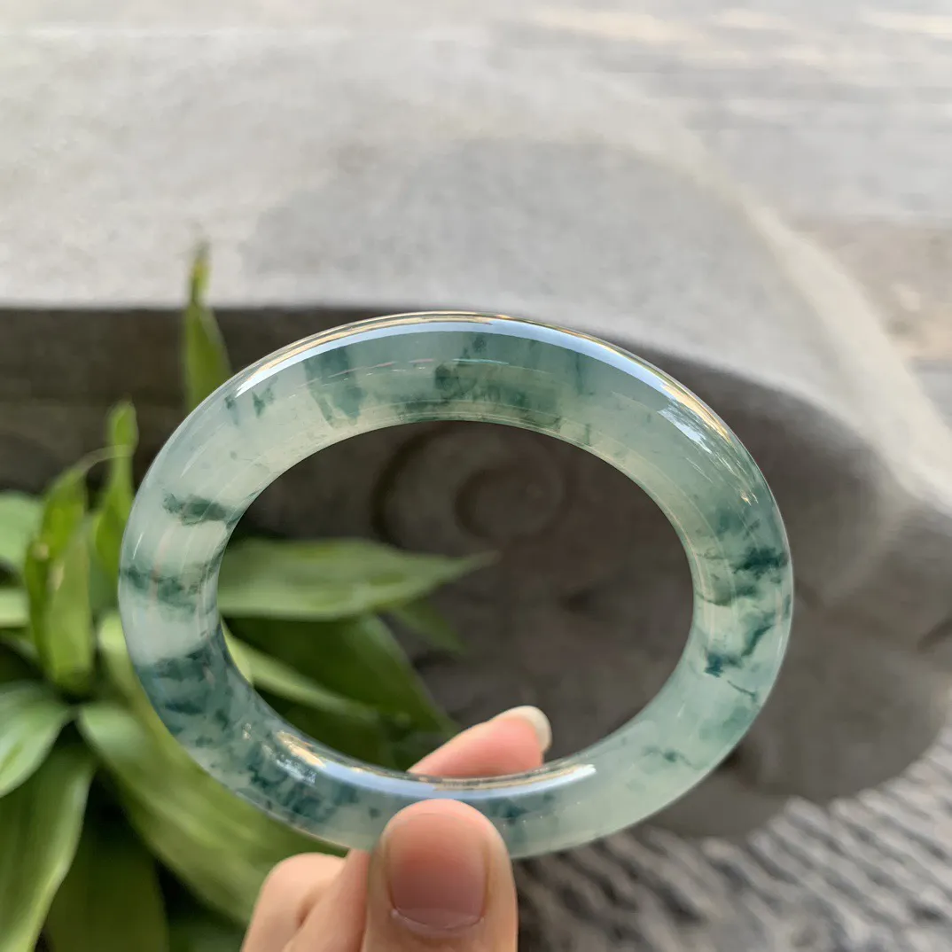 圈口55.5-10.7 【冰种飘花圆条手镯】圆条55 56可戴