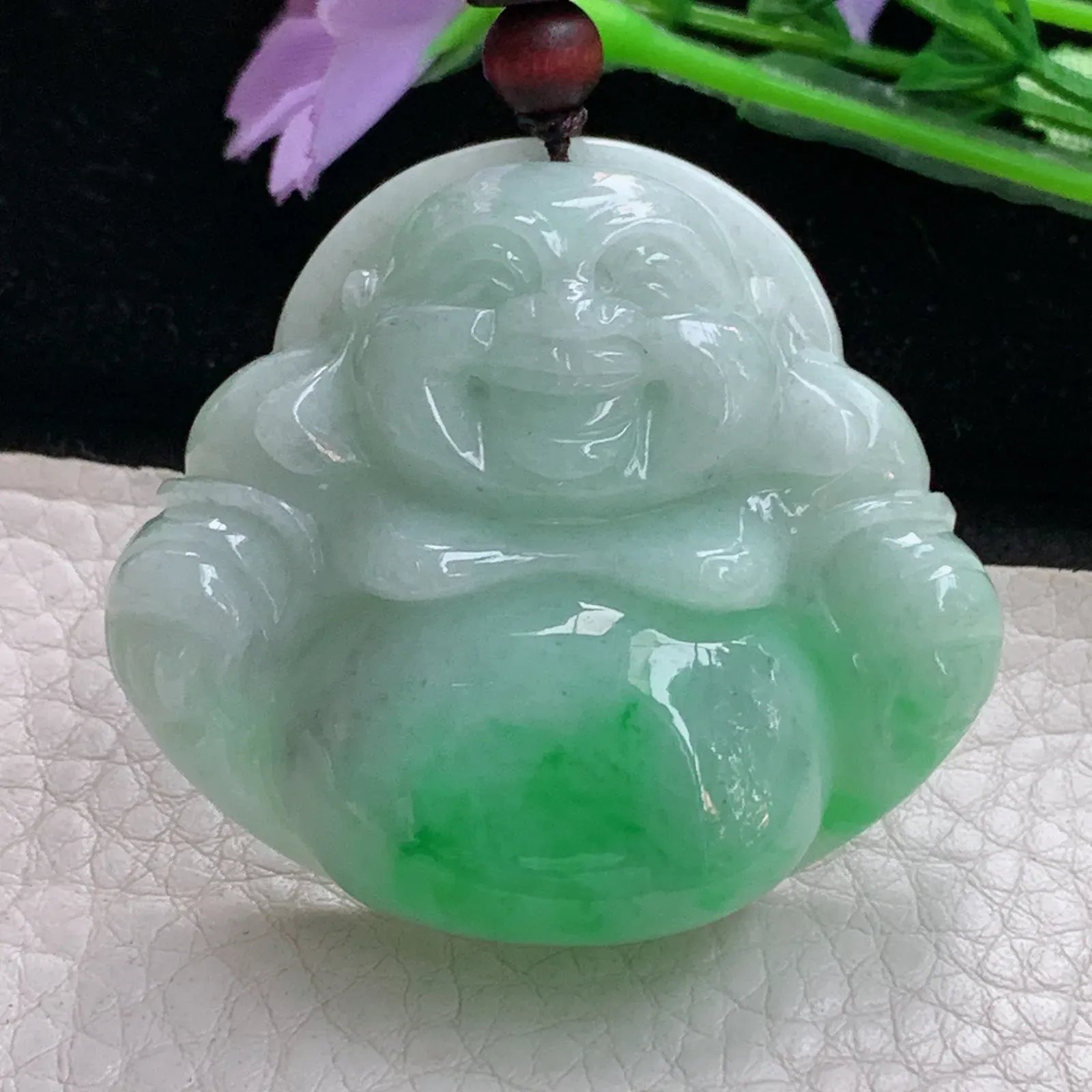 zen实拍41.8*47.3*12.6天然缅甸翡翠辣绿大佛公 弥勒佛玉吊坠 玉挂件