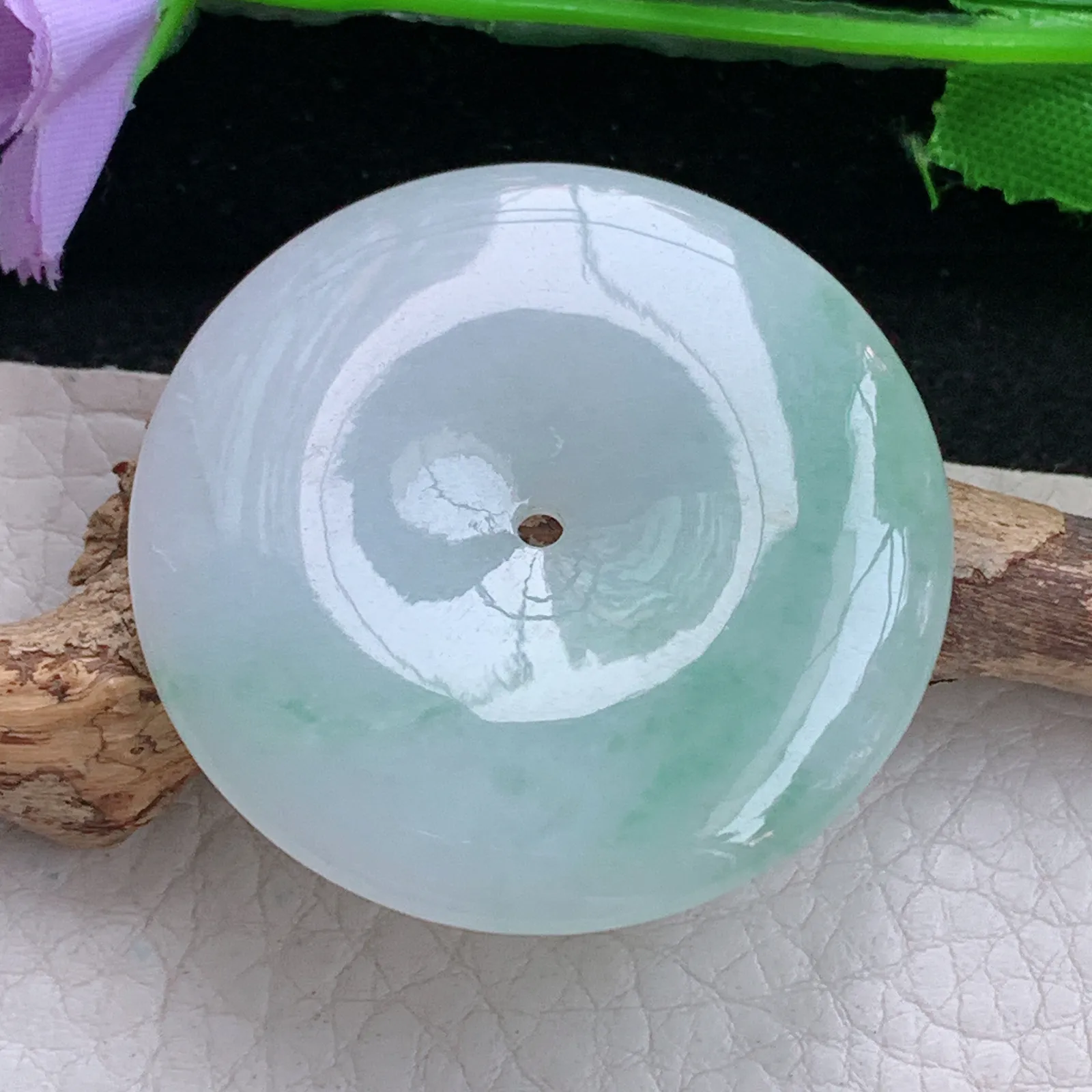 zen实拍41*6天然缅甸翡翠飘花细润大平安扣 玉扣玉吊坠 玉挂件