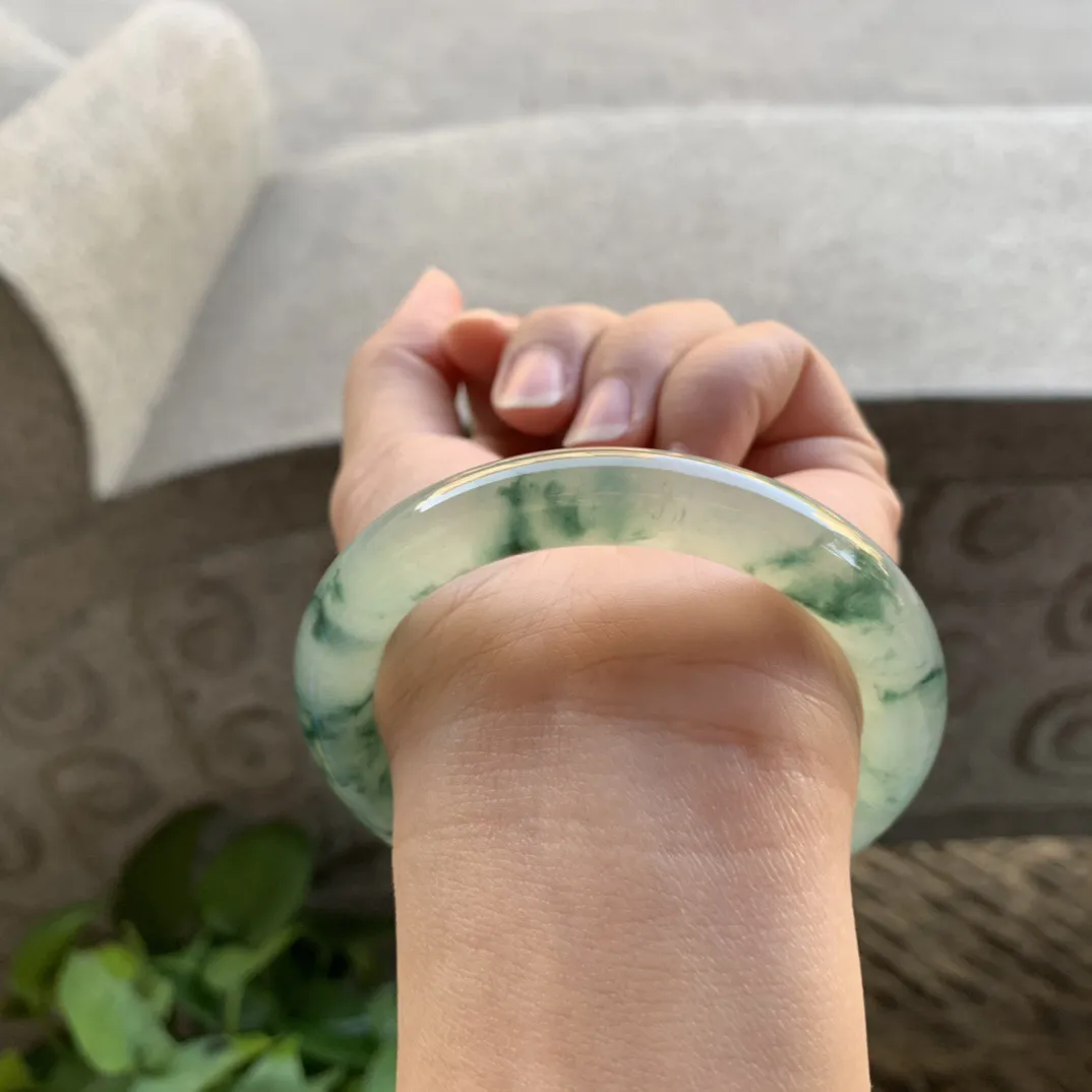 圈口 55.6-9.8【高冰飘花圆条手镯】圆条55 56可戴