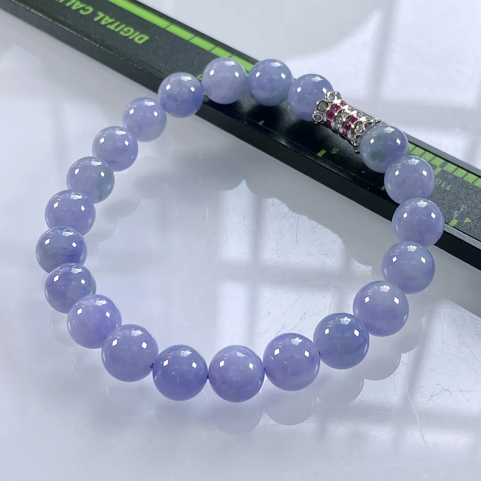 缅甸天然翡翠A货，卡8冰润紫罗兰浓紫圆珠手串手链，尺寸：8mm/21颗，长度175mm，重量：19.21g