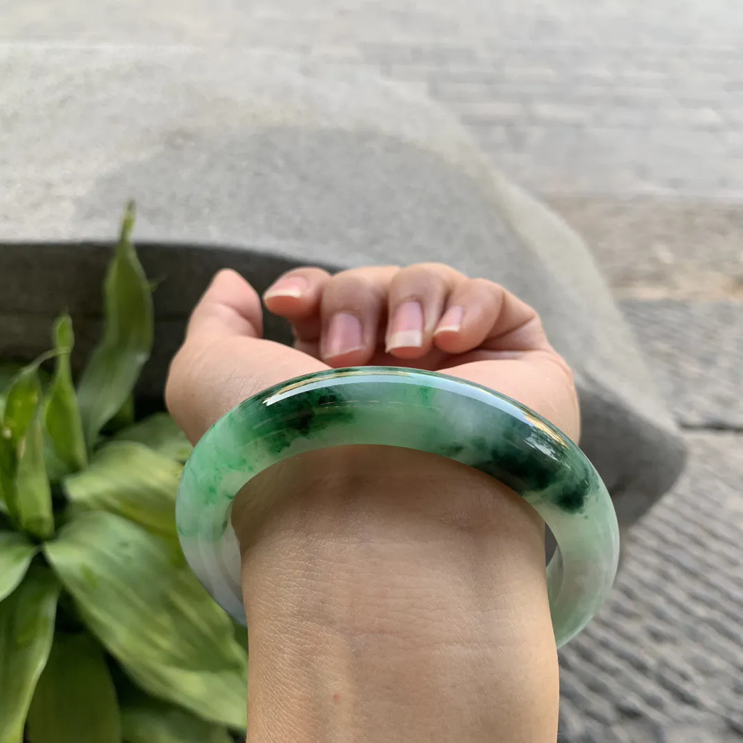 大圈口59.8-11.8-9.9 【辣绿花正圈手镯】正圈59 60可戴