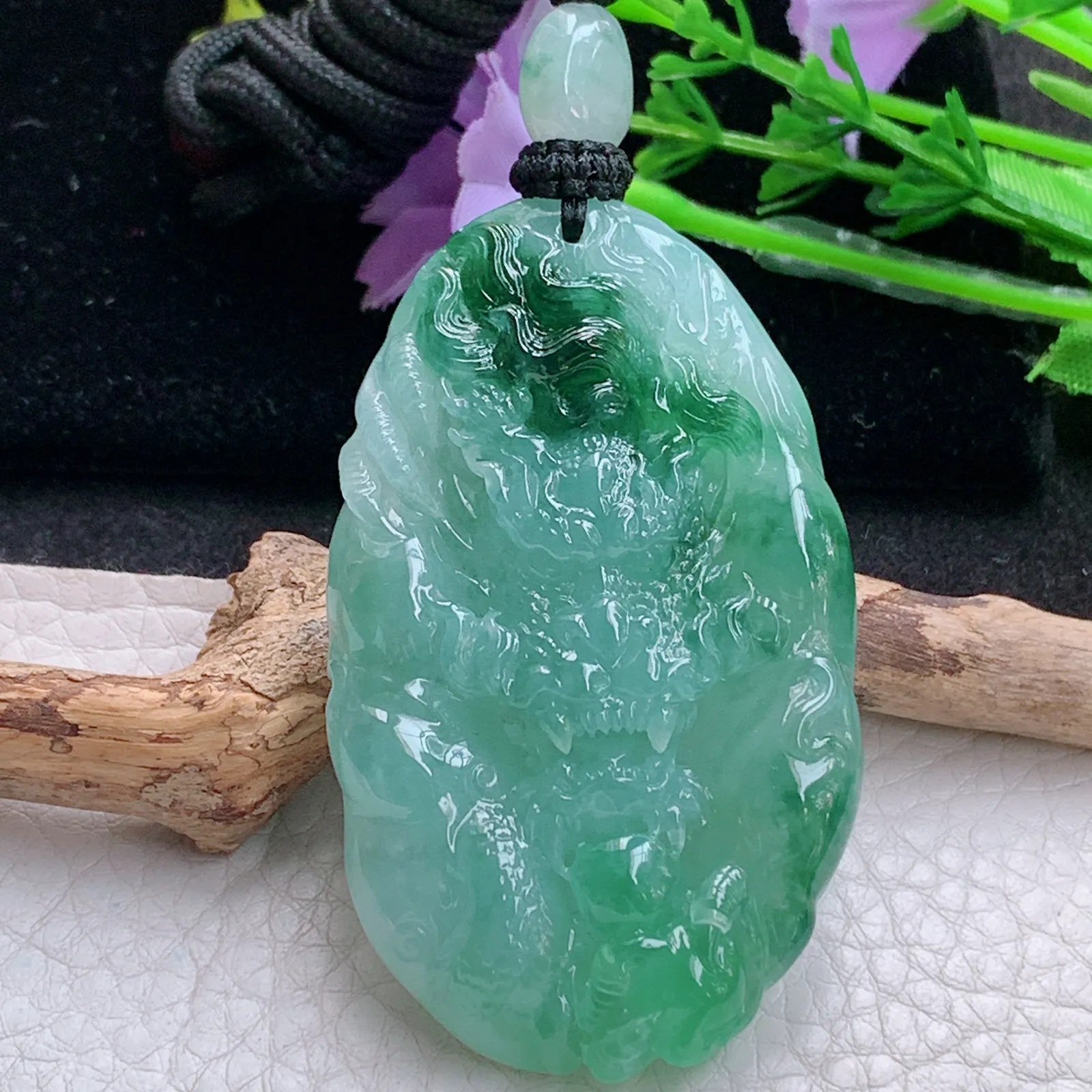 yl实拍62*37.3*11.6缅甸翡翠精雕龙牌项坠 厚装霸气神龙降瑞