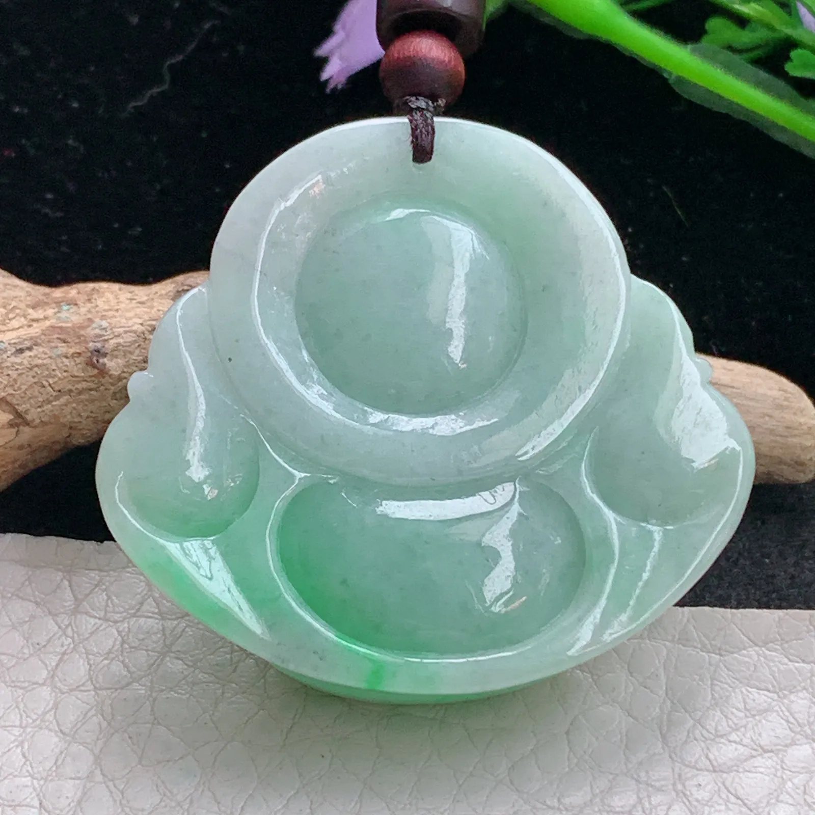 zen实拍41.8*47.3*12.6天然缅甸翡翠辣绿大佛公 弥勒佛玉吊坠 玉挂件