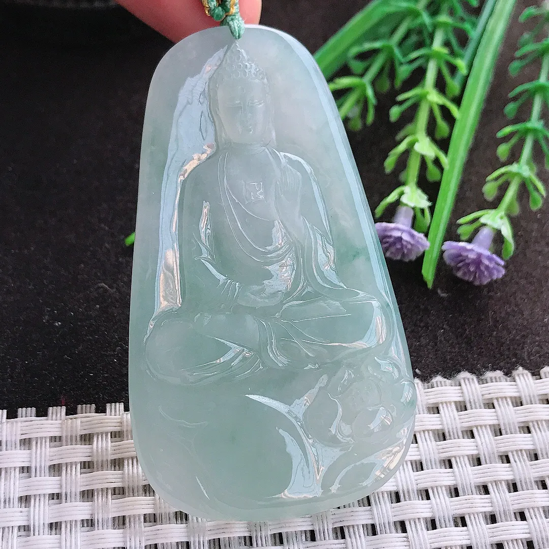 实拍A货翡翠66/38.5/5.6老坑冰胶果冻冰晴阿弥陀佛吊坠翡翠佛祖挂件