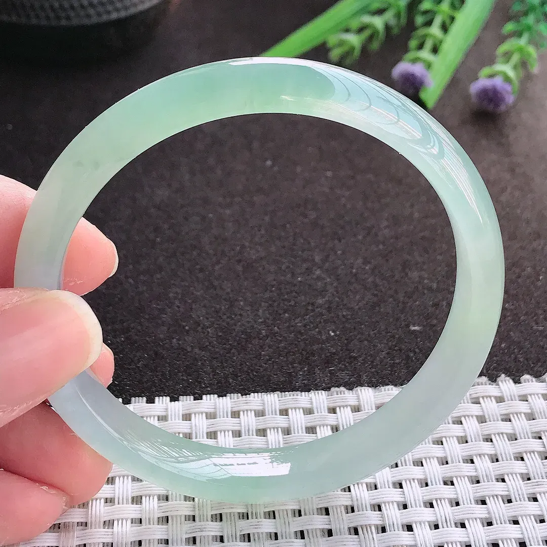 实拍翡翠A货57.5/9.7/6.8老坑冰透果冻胶冰晴手镯宽边翡翠玉镯女款百搭