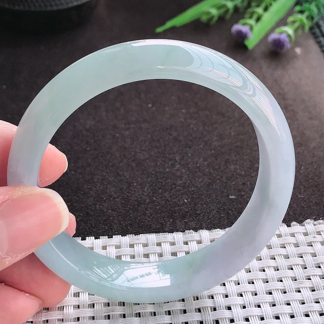 实拍翡翠A货57.5/13.2/7.8老坑冰胶水灵天空蓝手镯宽边翡翠玉镯女款百搭