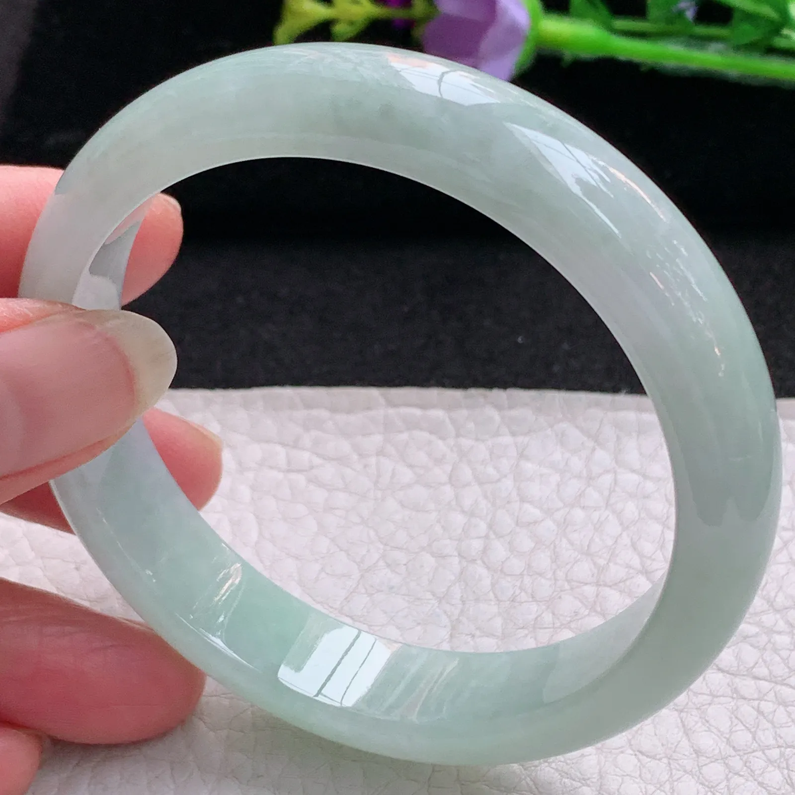 nr实拍59*13.2*7.5平安镯 天然缅甸翡翠浅绿水润玉手镯宽边玉手环