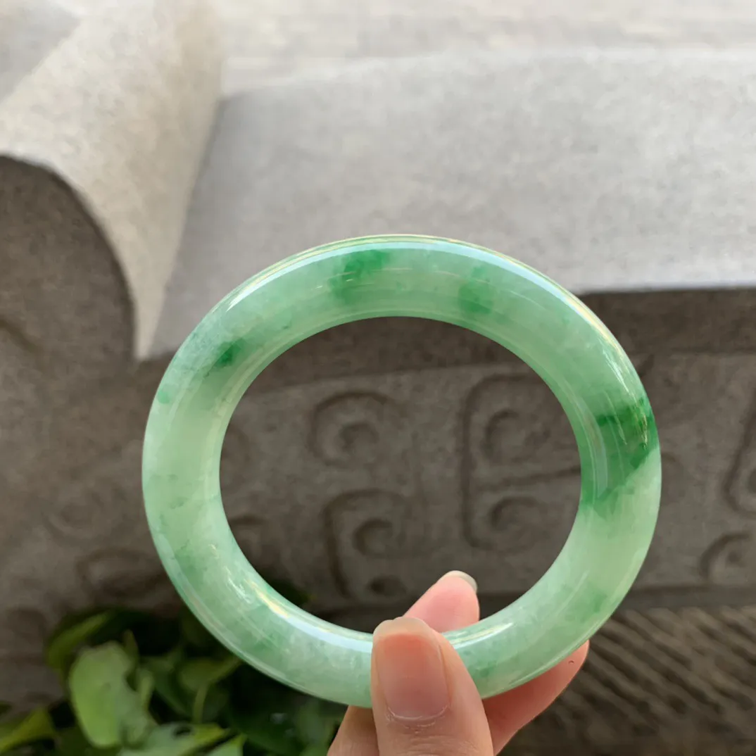 大圈口58.3-12 【飘绿圆条手镯】圆条58 59可戴