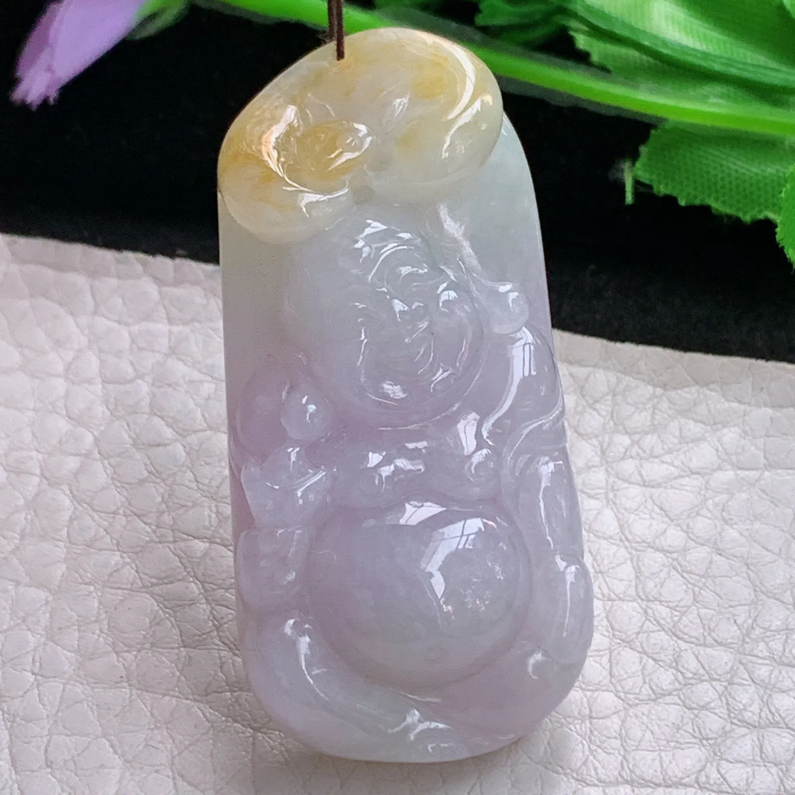 zen实拍53.8*25*11.2天然缅甸翡翠双彩逍遥佛 弥勒佛玉吊坠 玉挂件