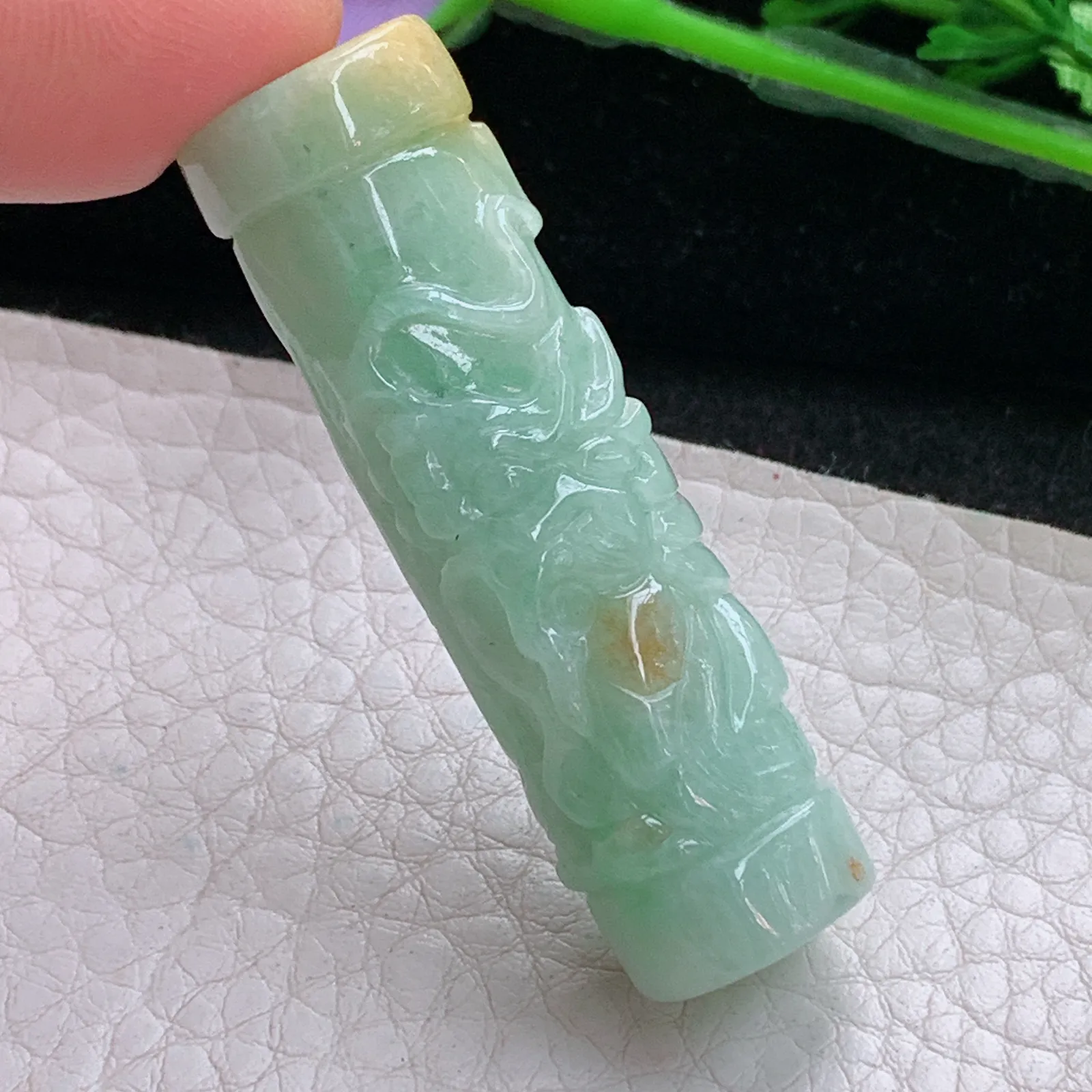 zen实拍48.6*13.6*12.5天然缅甸翡翠双彩龙柱 龙行天下玉吊坠 玉挂件