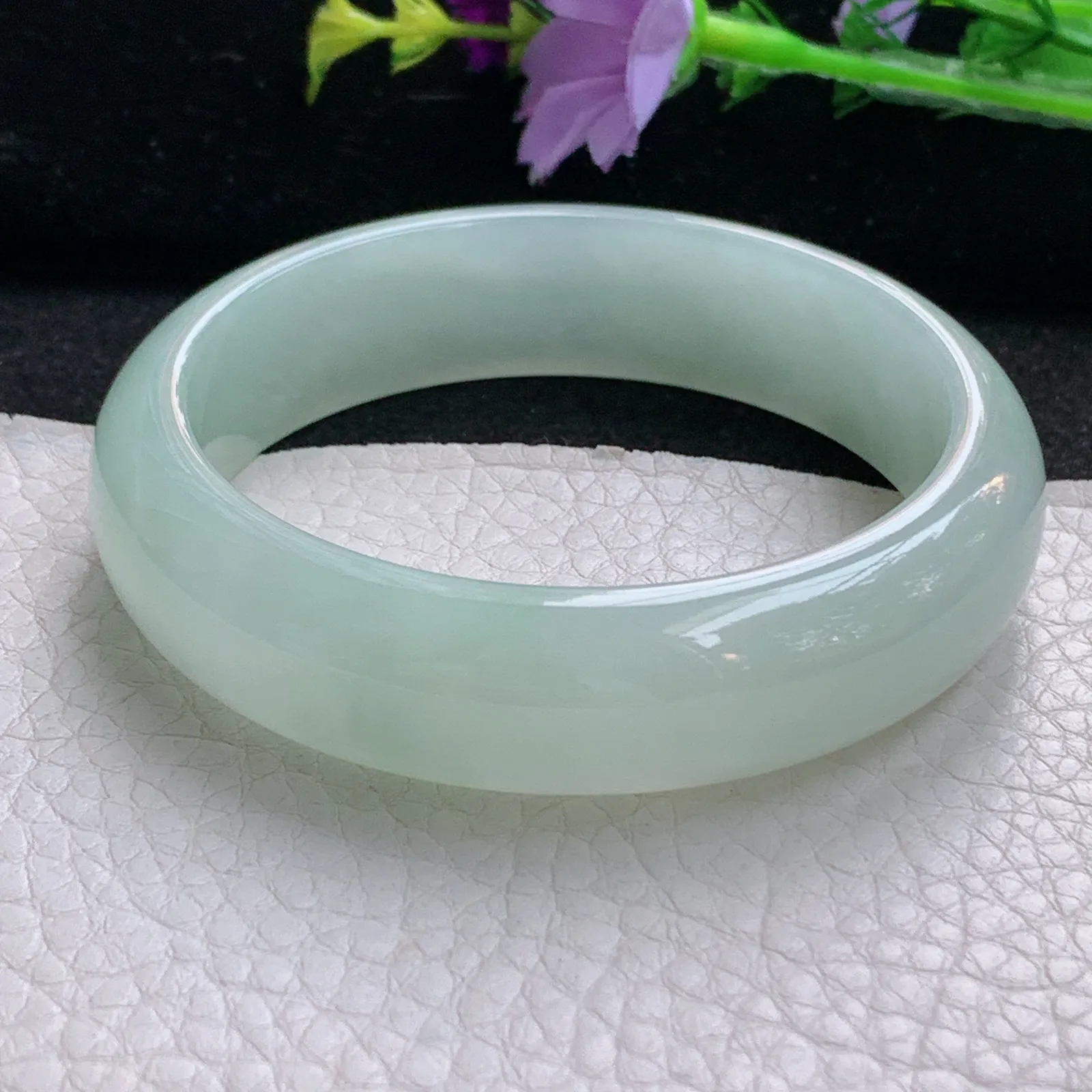 yq实拍56*15.3*7.8轮胎镯 天然缅甸翡翠浅绿冰晴玉手镯宽边玉手环