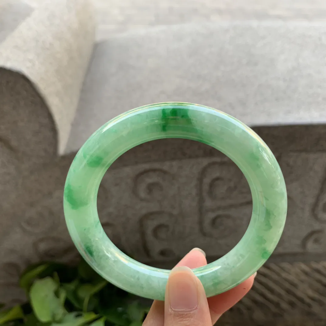 大圈口58.3-12 【飘绿圆条手镯】圆条58 59可戴