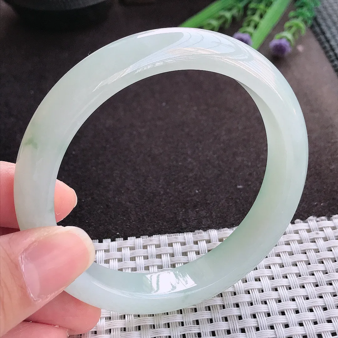 实拍翡翠A货62.5/12.6/8.9大圈口老坑冰胶果冻冰晴手镯宽边翡翠玉镯女款