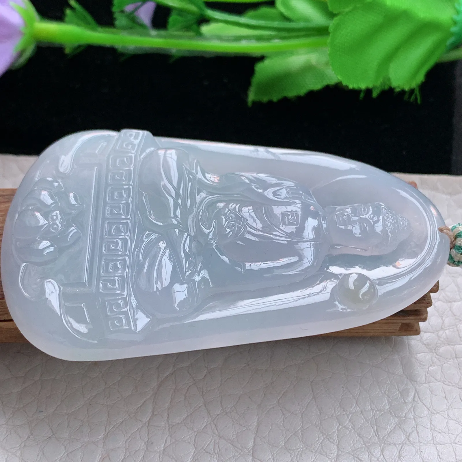 cys实拍68*42*6缅甸翡翠精雕冰胶纯美大日如来佛祖玉吊坠