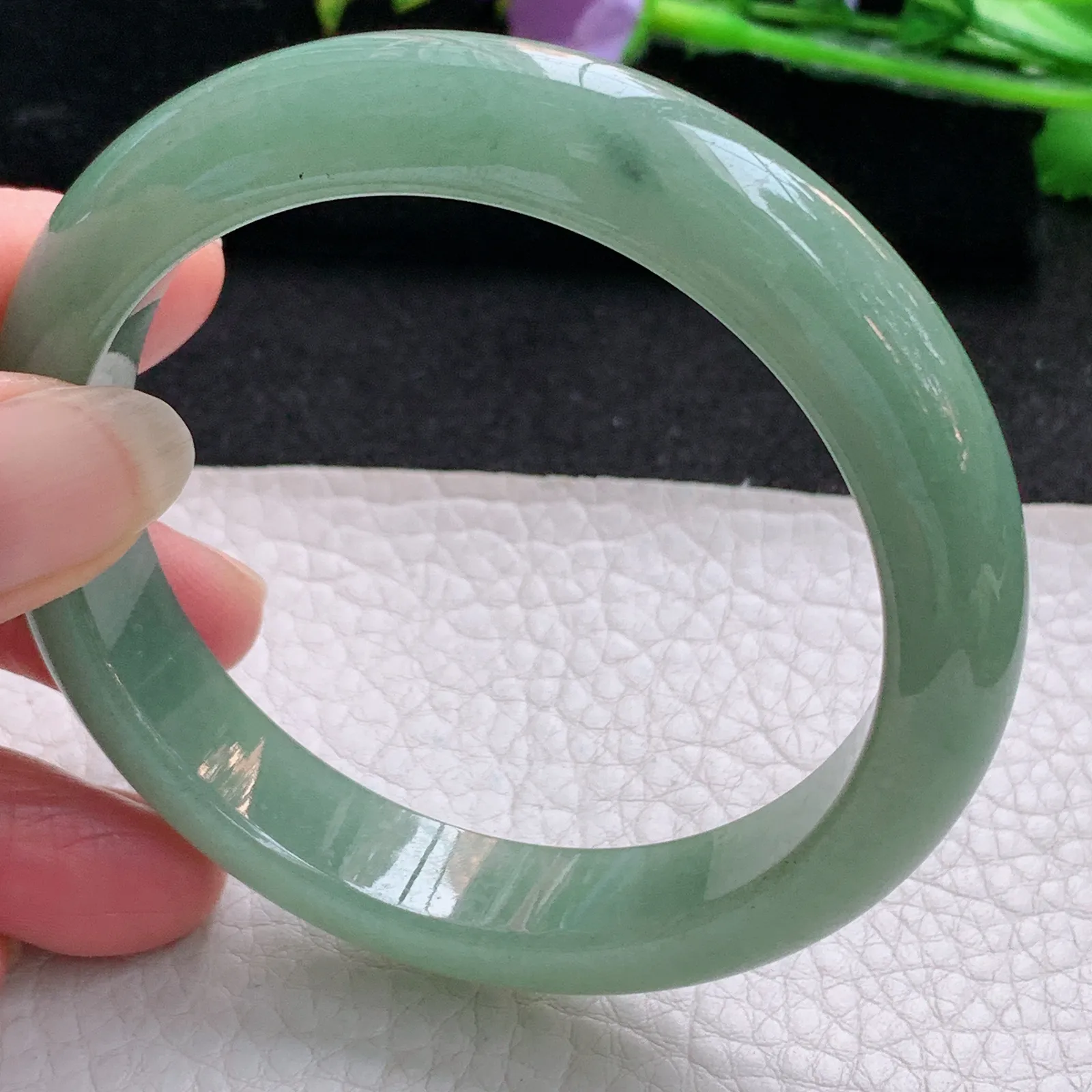 nr实拍58*12*9平安镯 天然缅甸翡翠满绿细润玉手镯宽边玉手环
