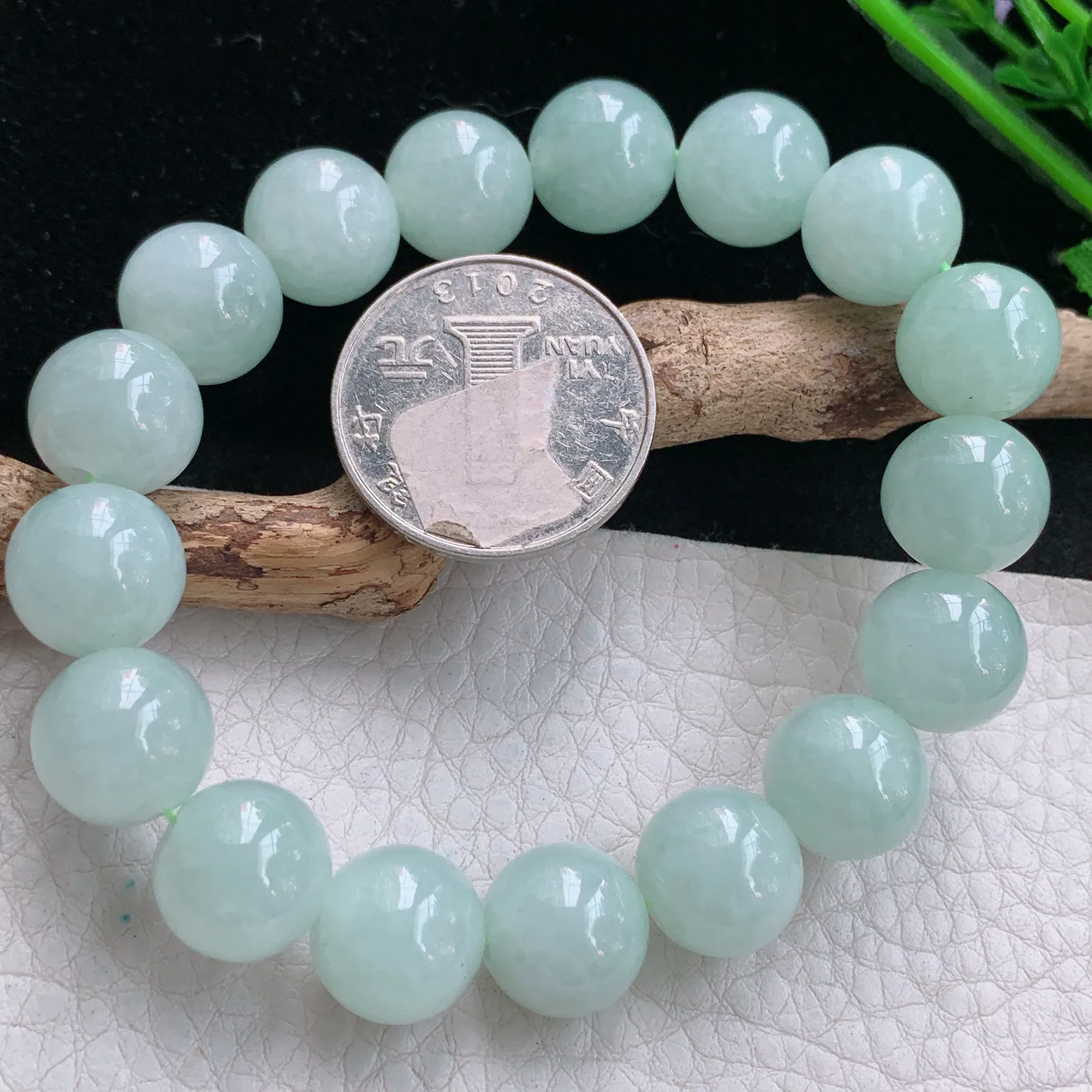 zen实拍 天然缅甸翡翠胶感晴绿12.3mm圆珠玉手链 玉手串