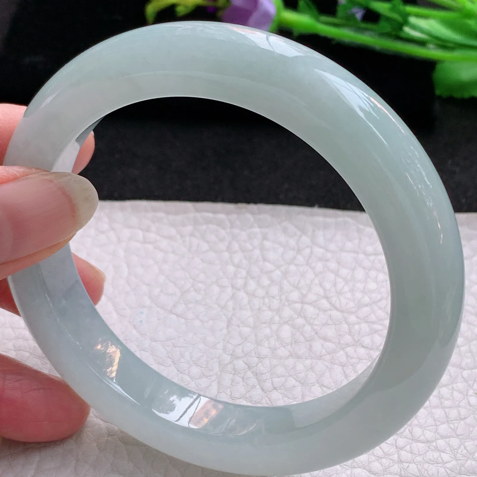 nr大圈口61.5*12.3*10平安镯 天然缅甸翡翠冰晴玉手镯厚装宽边玉手环