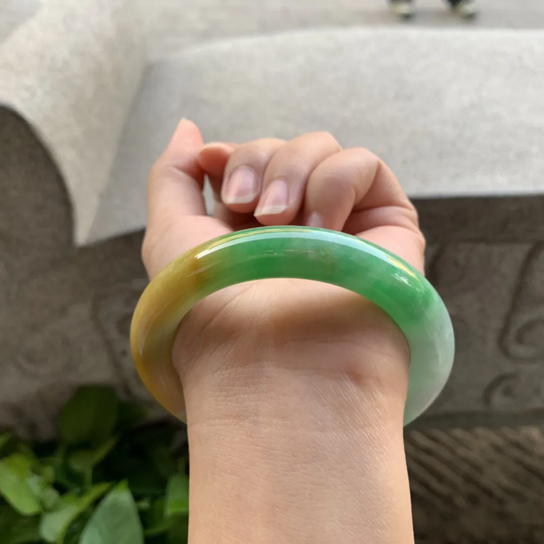 圈口56-10.8【黄加绿圆条手镯】圆条56 57可戴