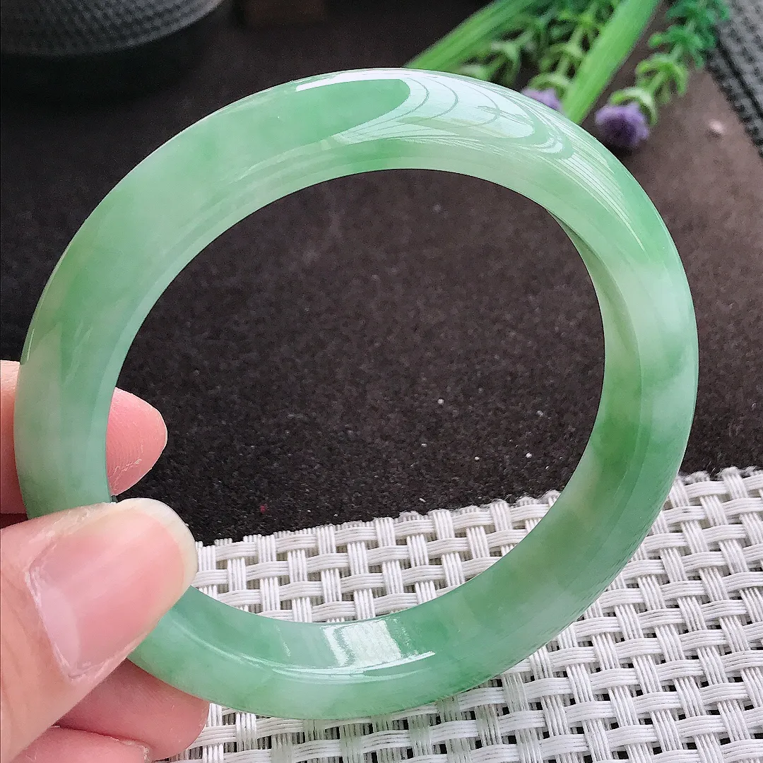 实拍A货翡翠60/12.5/8.8老坑冰胶果冻芙蓉种满绿手镯宽边翡翠玉镯女款