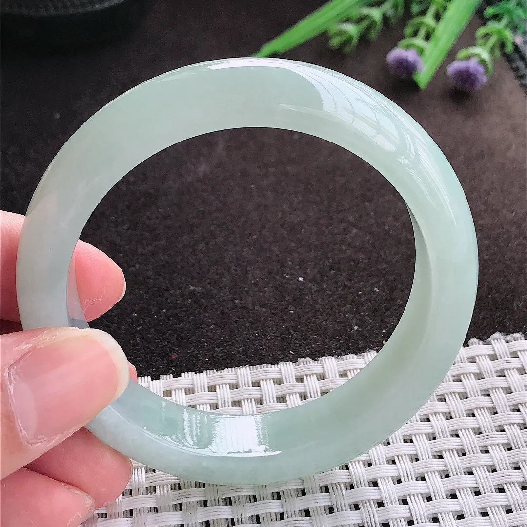 实拍A货翡翠55/13.3/8.5老坑冰纯起胶冰晴手镯宽边翡翠玉镯女款