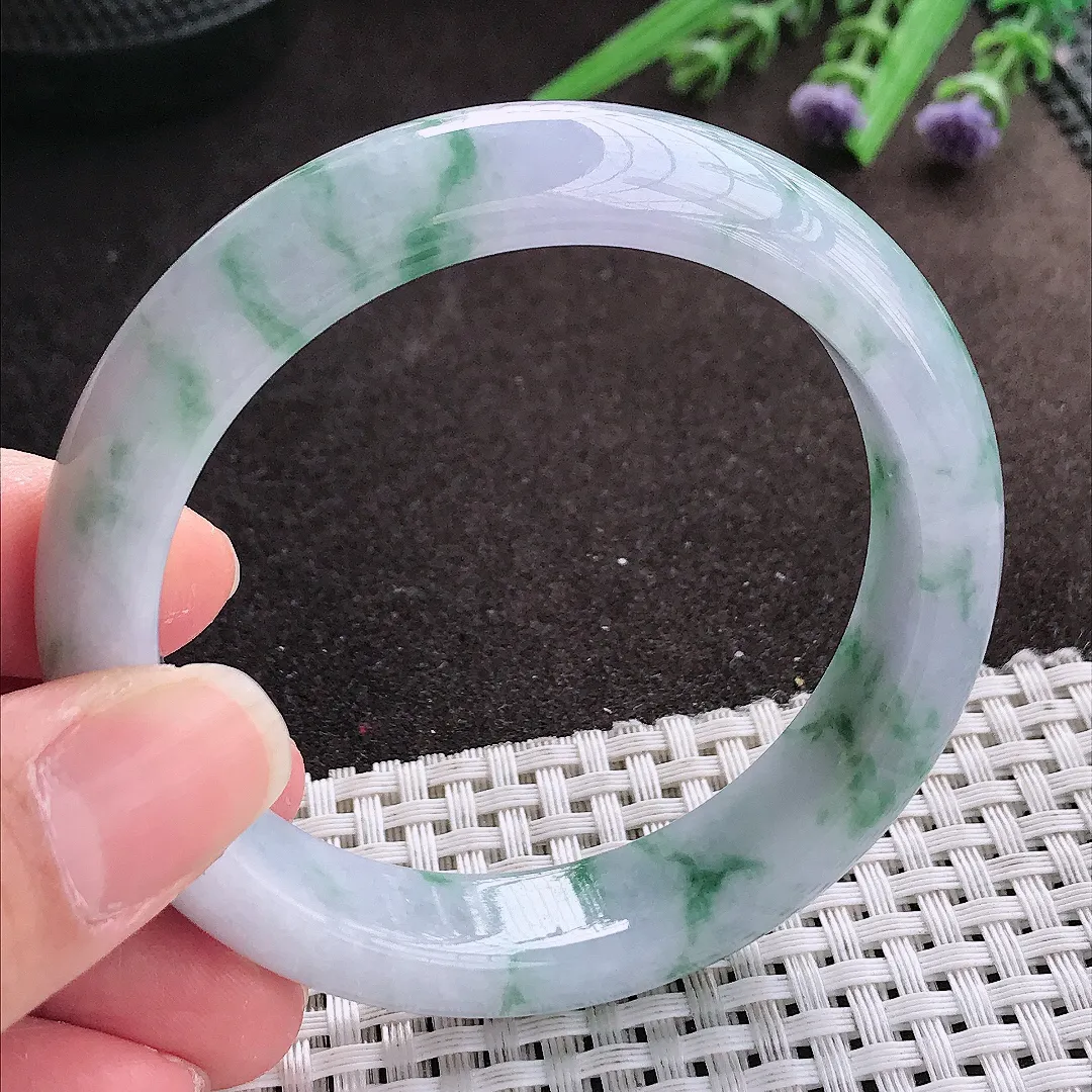 实拍A货翡翠56/13.2/8.5老坑冰胶水灵紫罗兰飘花手镯宽边翡翠玉镯女款