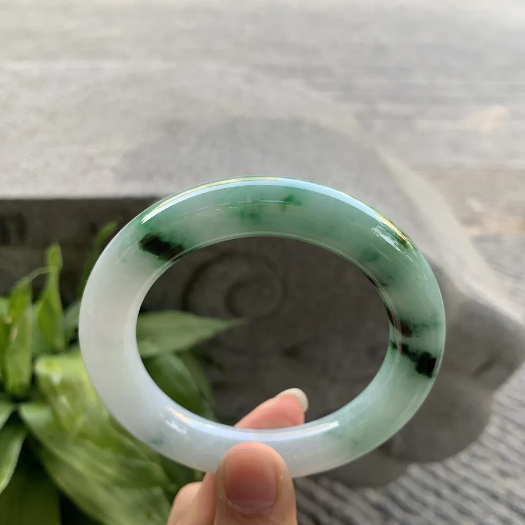 圈口56.7-11.8 【飘绿花圆条手镯】圆条56 57可戴