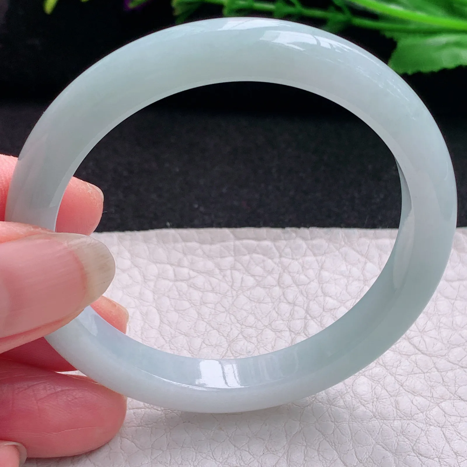 nr小圈口51.5*8.3*7平安镯 天然缅甸翡翠秀气水润玉手镯 宽边玉手环