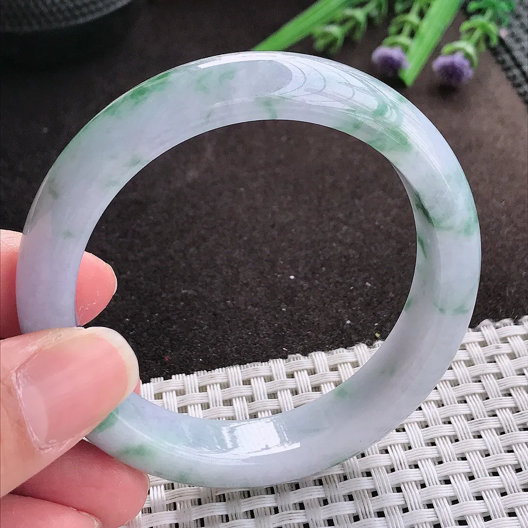 实拍A货翡翠56/13.2/8.5老坑冰胶水灵紫罗兰飘花手镯宽边翡翠玉镯女款