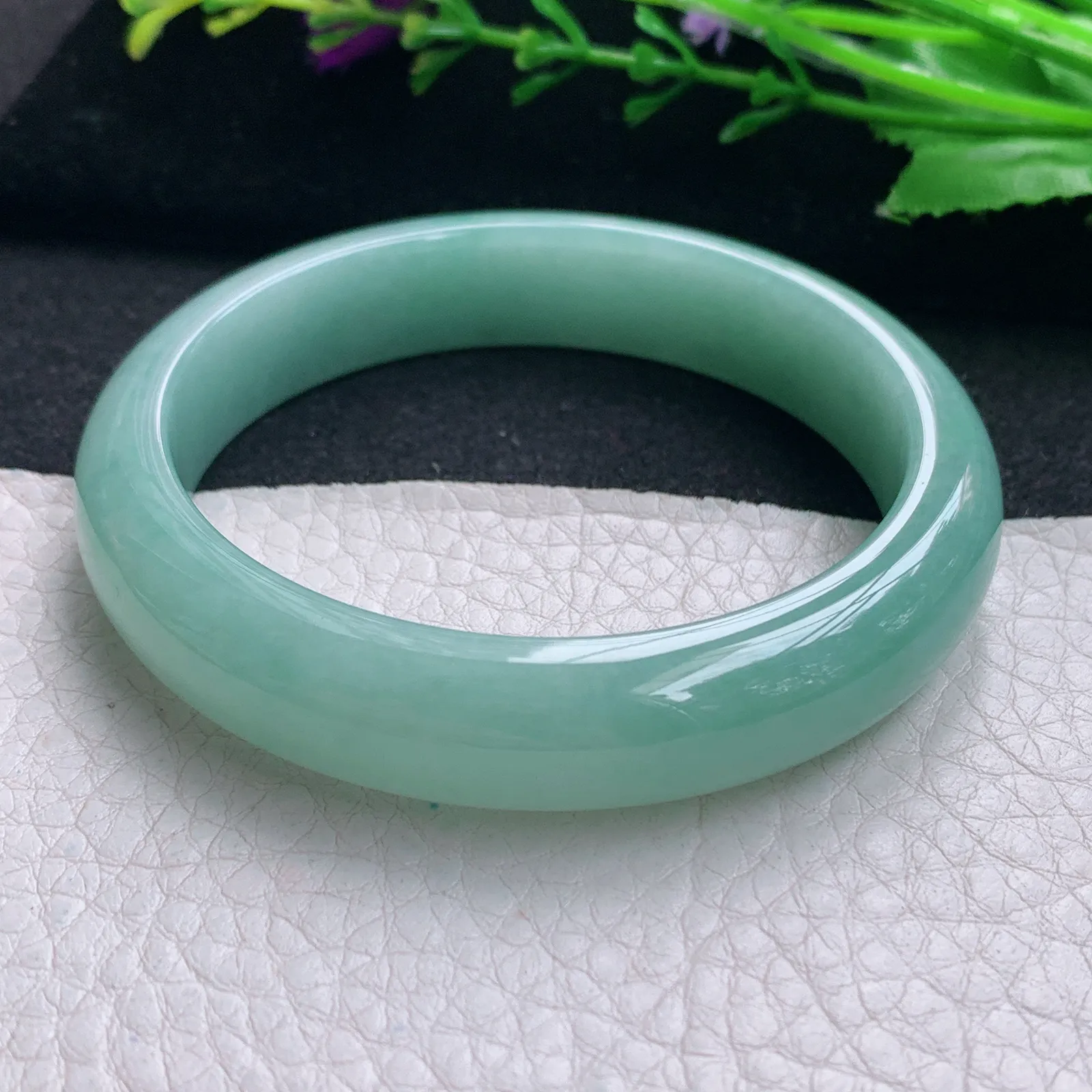 js实拍56*12.5*7.8平安镯 天然缅甸翡翠冰胶蓝韵水润玉手镯 宽边玉手环