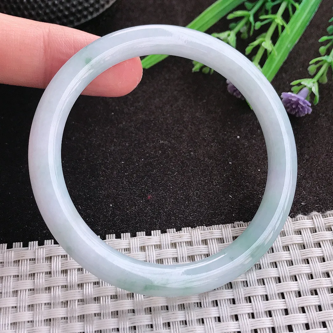 实拍A货翡翠54/6.8/7.7老坑秀气温润飘花圆条手镯细条翡翠玉镯女款