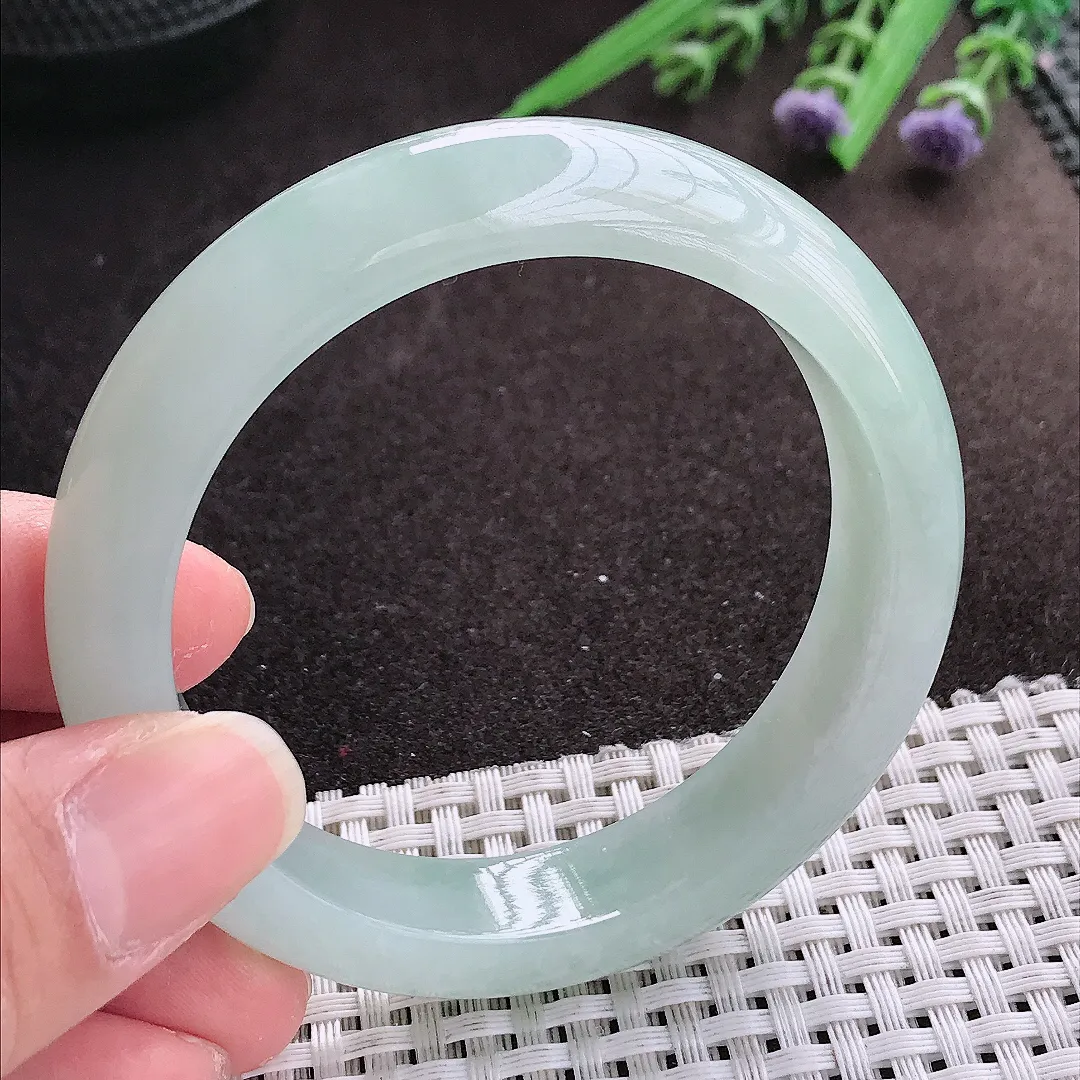 实拍A货翡翠55/13.3/8.5老坑冰纯起胶冰晴手镯宽边翡翠玉镯女款