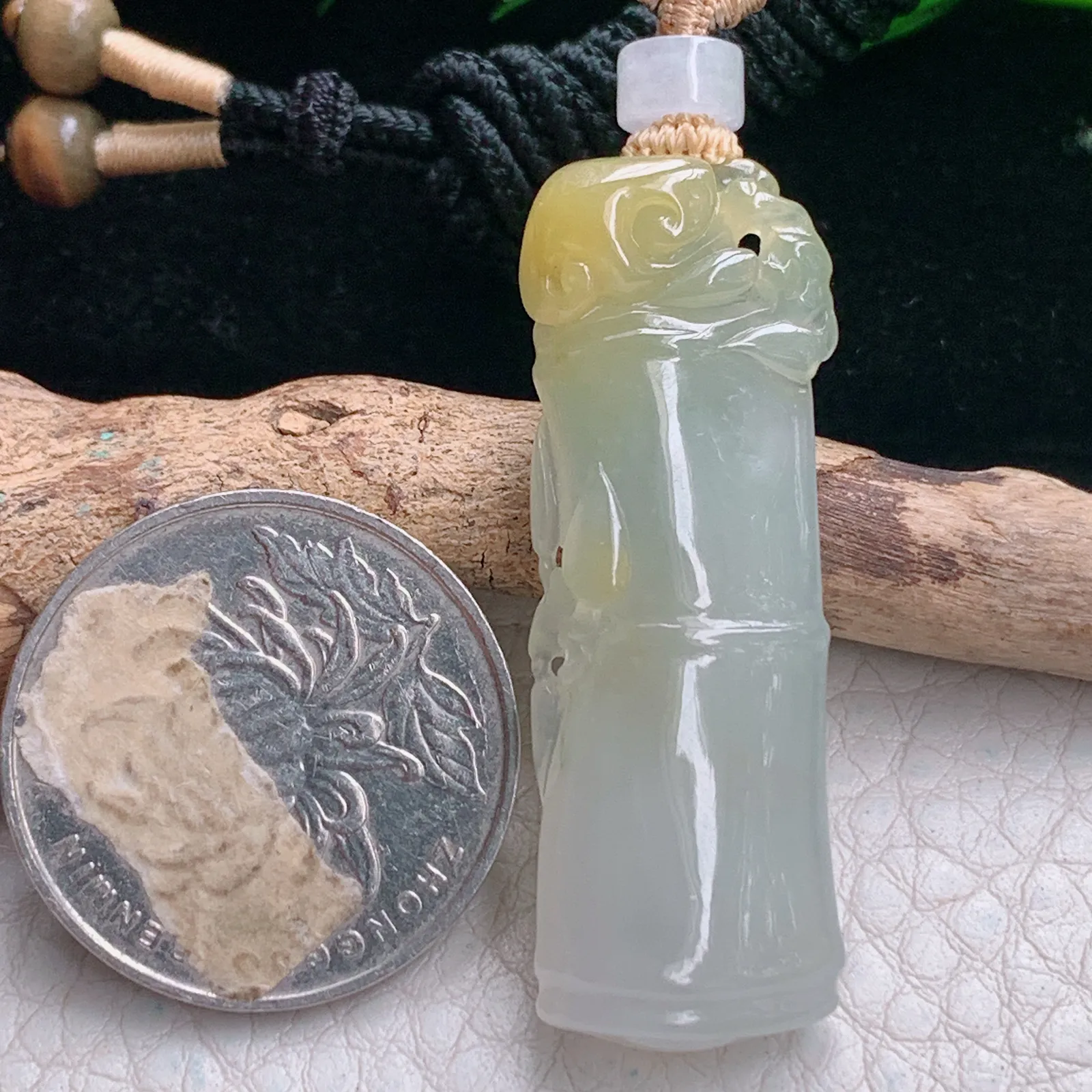 cys实拍43*14.6*6缅甸翡翠精雕冰双彩竹节 节节高玉吊坠 玉挂件