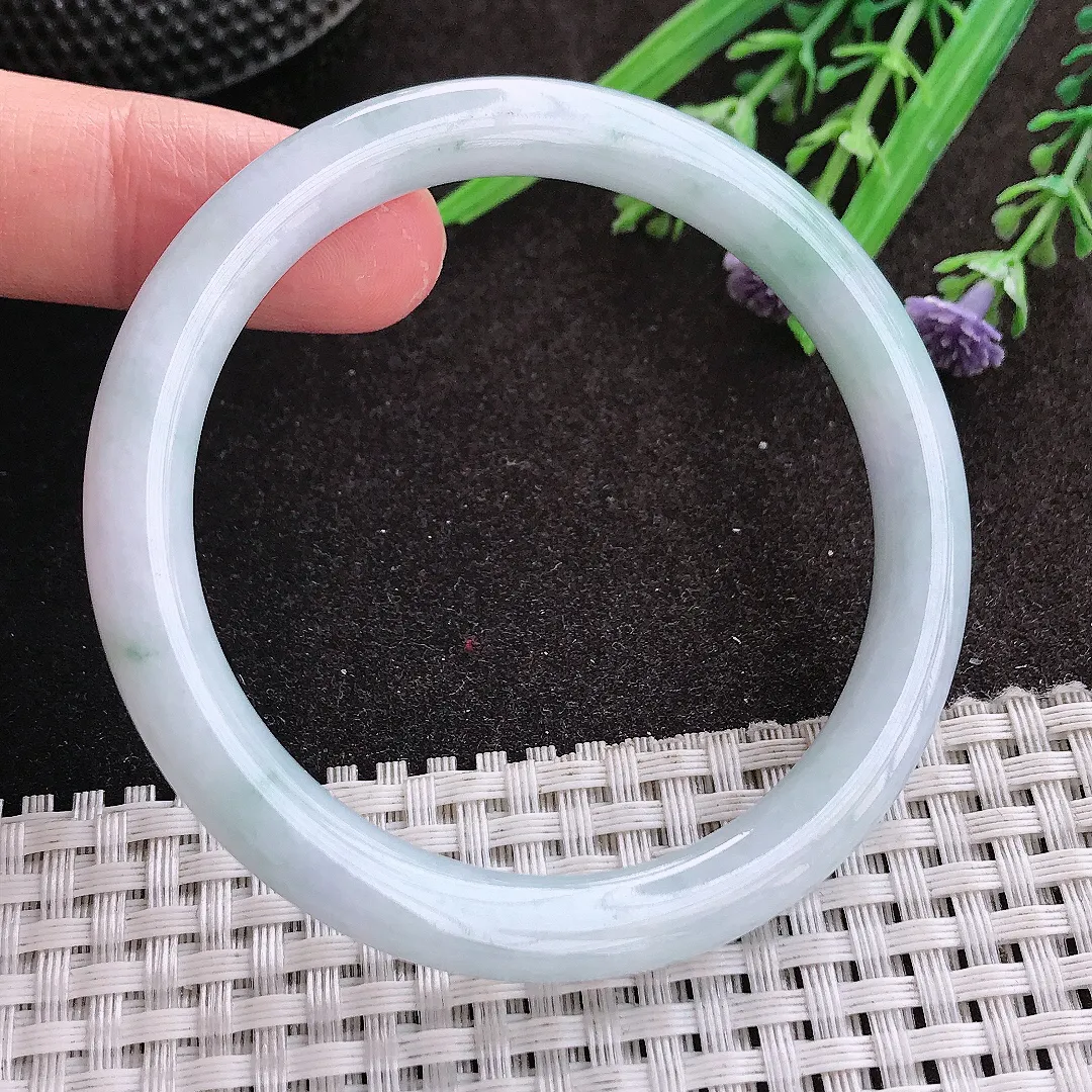 实拍A货翡翠54/6.8/7.7老坑秀气温润飘花圆条手镯细条翡翠玉镯女款