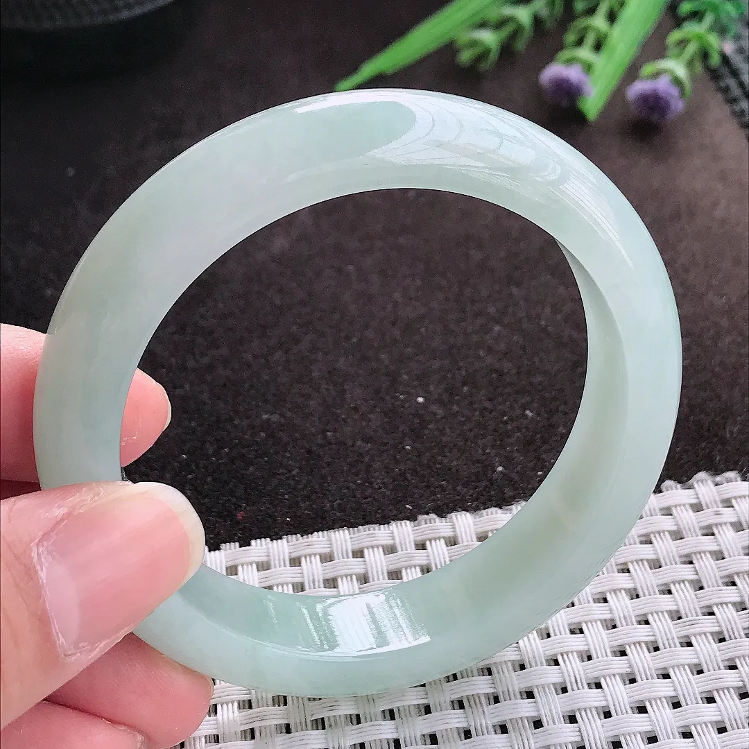 实拍A货翡翠55/13.3/8.5老坑冰纯起胶冰晴手镯宽边翡翠玉镯女款