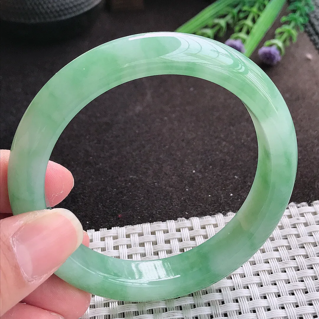 实拍A货翡翠60/12.5/8.8老坑冰胶果冻芙蓉种满绿手镯宽边翡翠玉镯女款