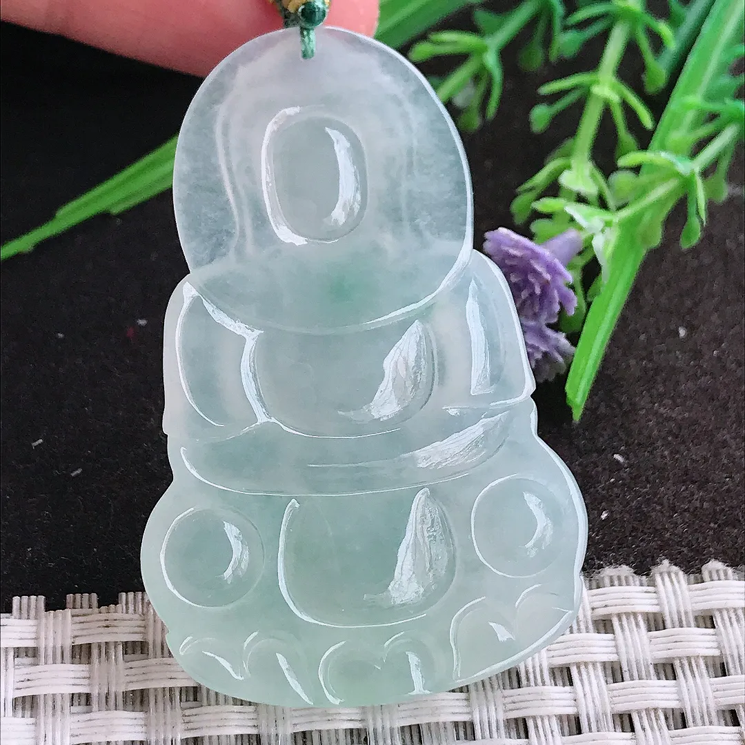 实拍A货翡翠52.5/34.5/5.8老坑冰种果冻胶冰晴正装观音吊坠翡翠玉观音挂件