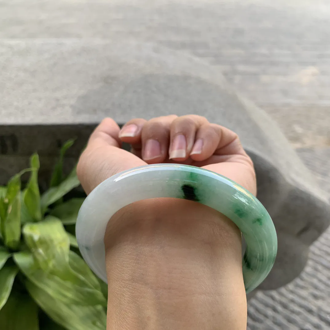 圈口56.7-11.8 【飘绿花圆条手镯】圆条56 57可戴